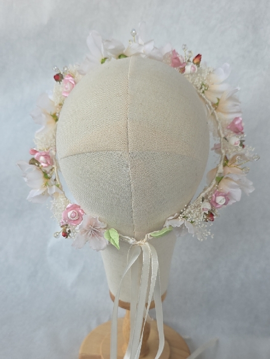 Hand Crafted White and Blush Floral Bridal Crown main image 4